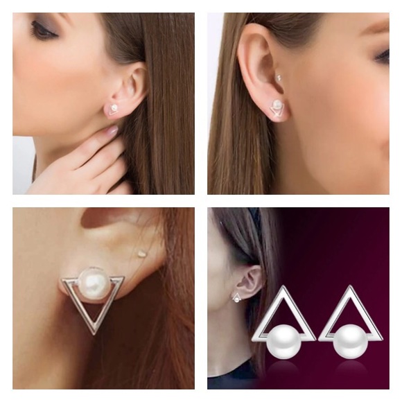 NEW!๐๐๐AWESOME & ADORABLE๐PEARL TRIANGLE STUDS - Picture 4 of 8